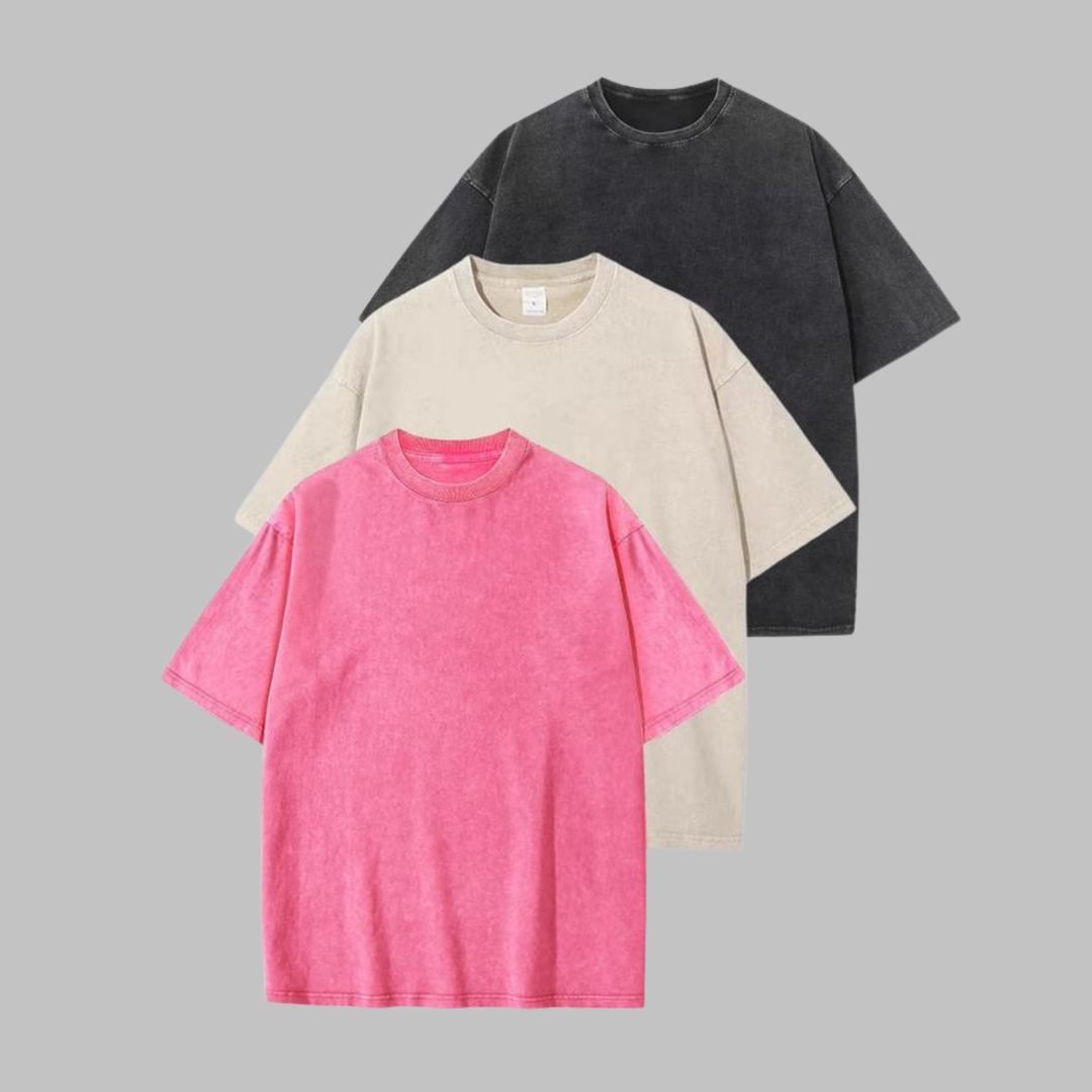 Afina - Casual Oversized Wash Crew Neck Unisex Shirt