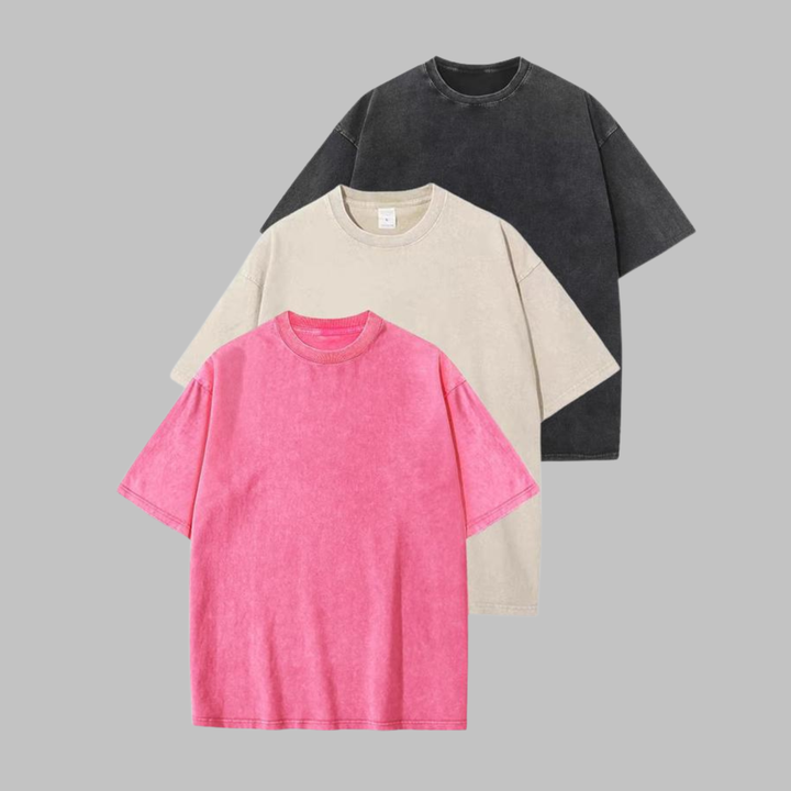 Afina - Casual Oversized Wash Crew Neck Unisex Shirt