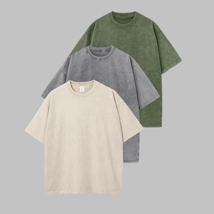 Afina - Casual Oversized Wash Crew Neck Unisex Shirt
