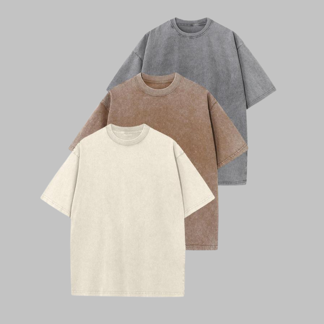 Afina - Casual Oversized Wash Crew Neck Unisex Shirt