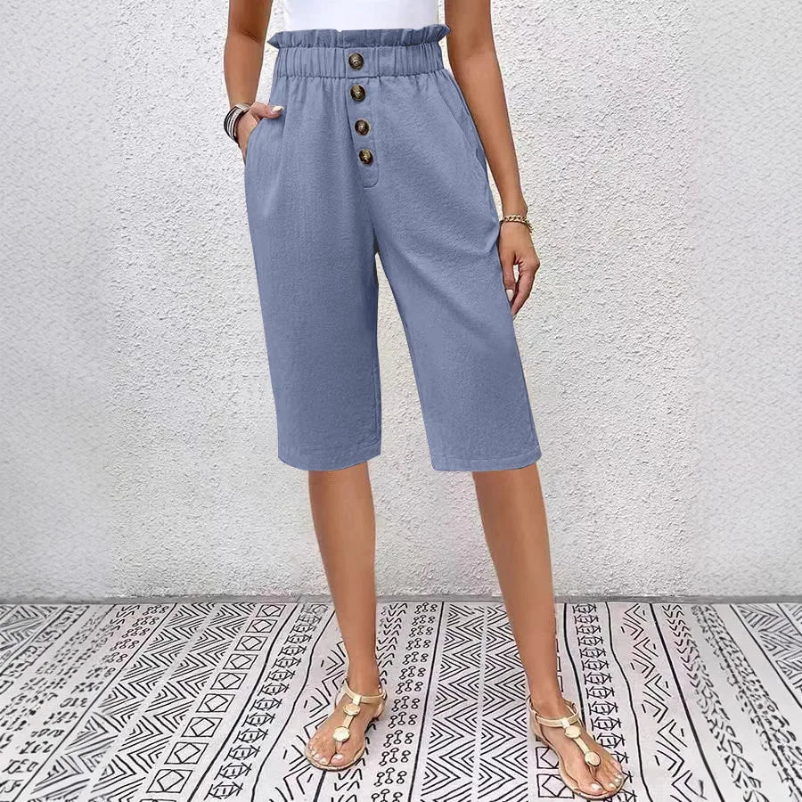 Éloane - Buttoned Linen-Cotton Bermuda Shorts